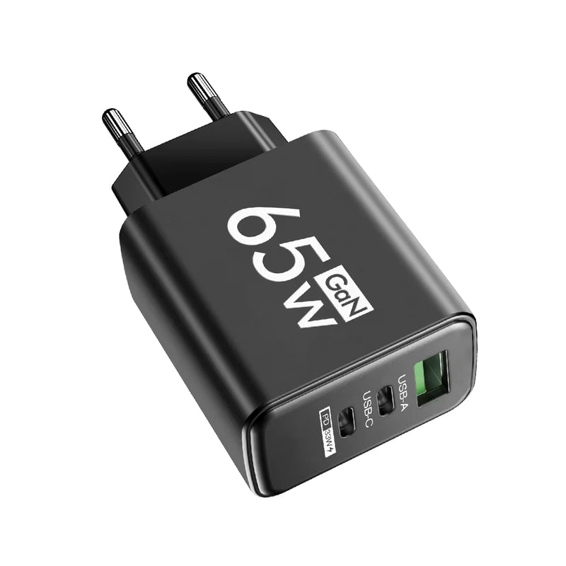 65W GaN USB Type-C PD Fast Charger - Quick Charge Power Adapter