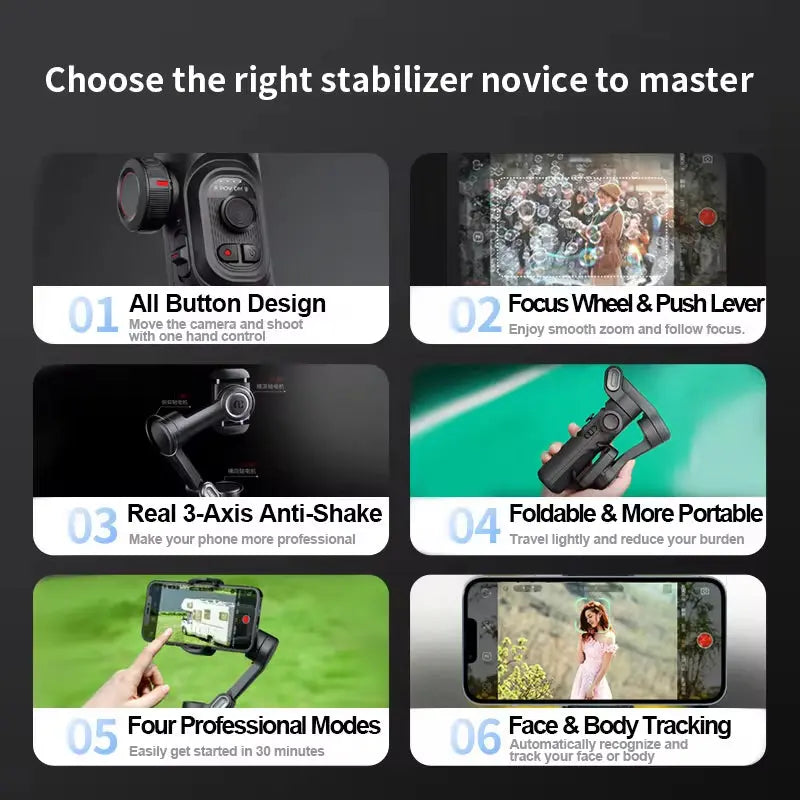 3-Axis Handheld Gimbal Stabilizer for Smartphones - Face Tracking for iPhone, Android, TikTok, and Vlogging (AOCHUAN)