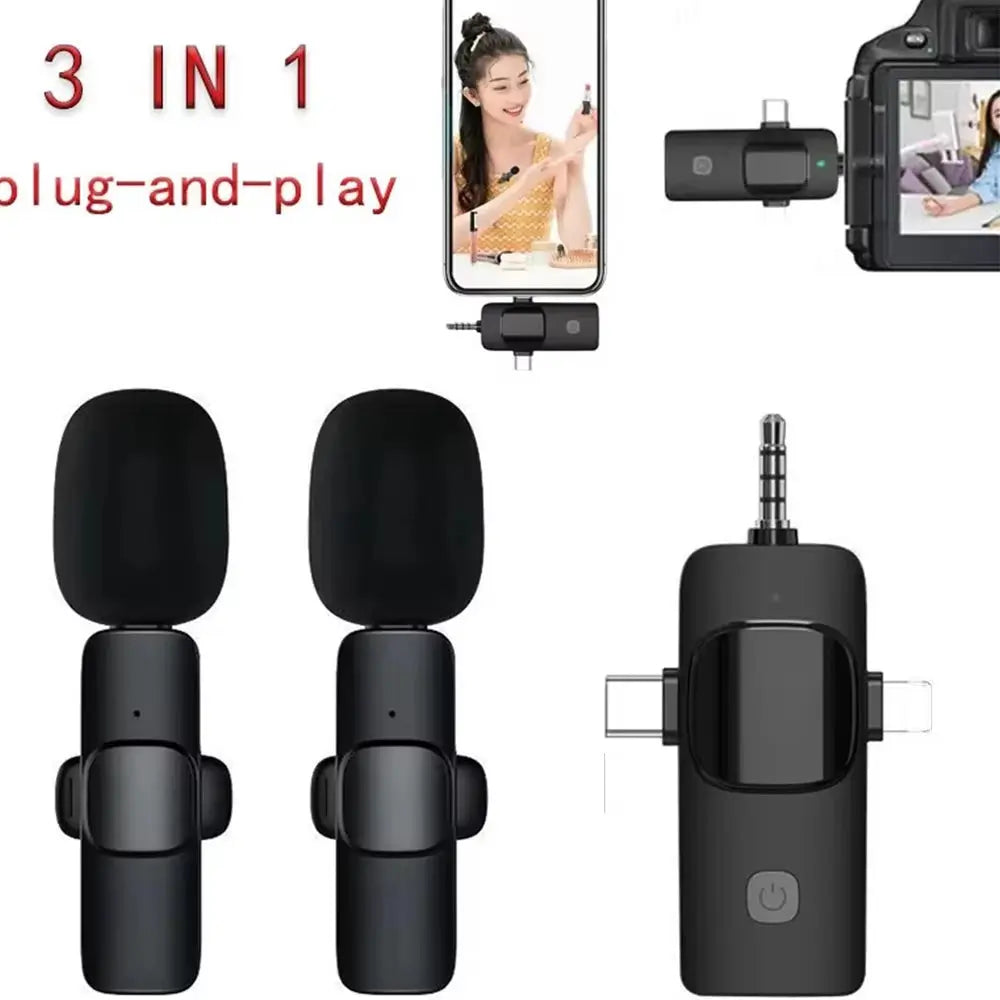 3-in-1 Wireless Lavalier Microphone - Perfect for Interviews and Vlogging with Noise Cancellation