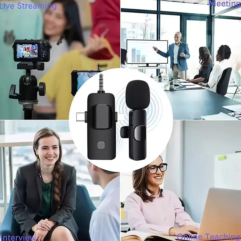 3-in-1 Wireless Lavalier Microphone - Perfect for Interviews and Vlogging with Noise Cancellation
