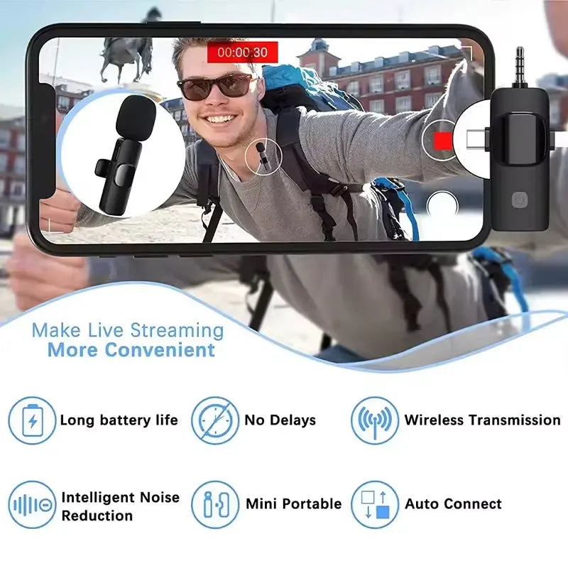 3-in-1 Wireless Lavalier Microphone - Perfect for Interviews and Vlogging with Noise Cancellation
