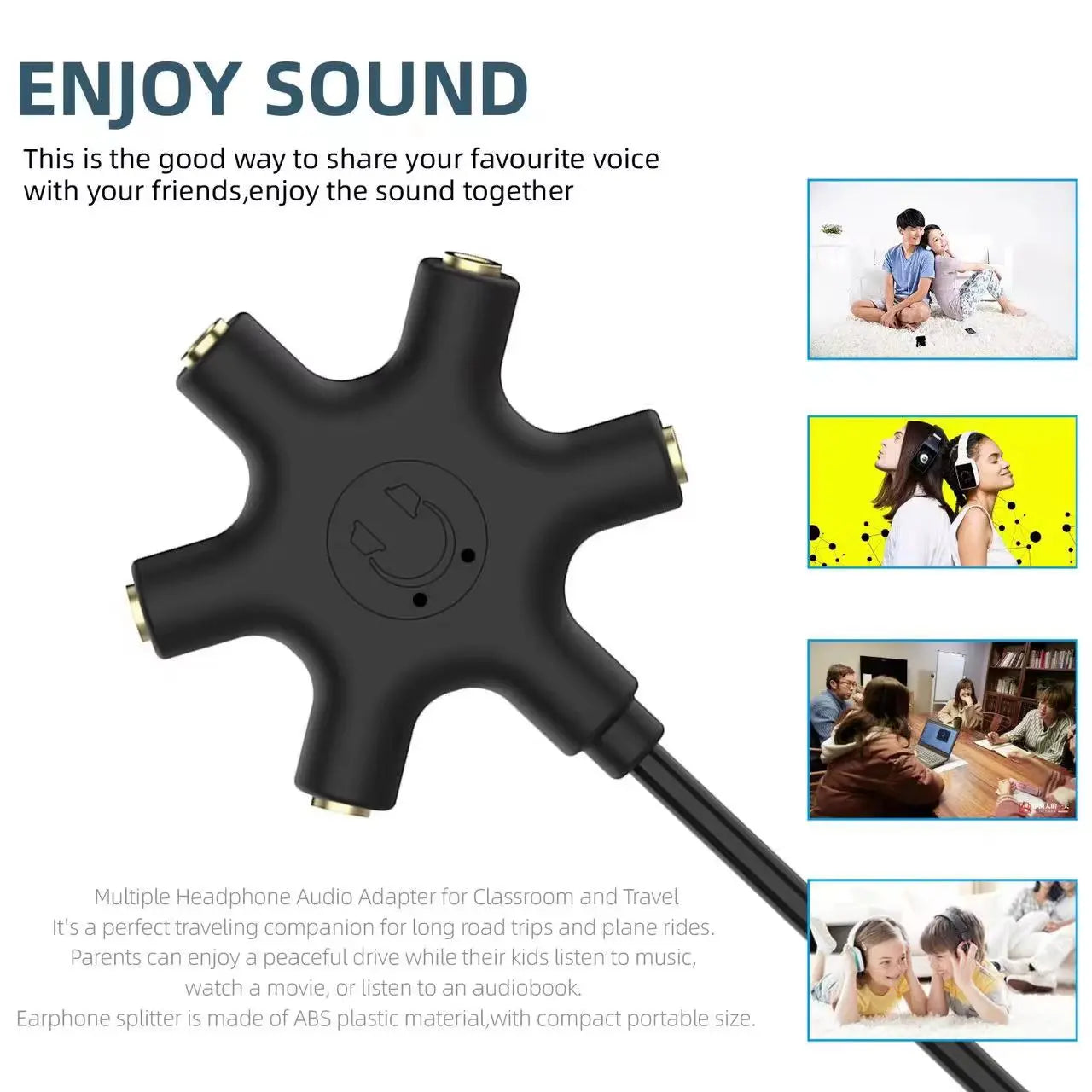 3.5mm 5-Jack Multi-Headphone Audio Splitter for Audio Mixing and Shared Experiences