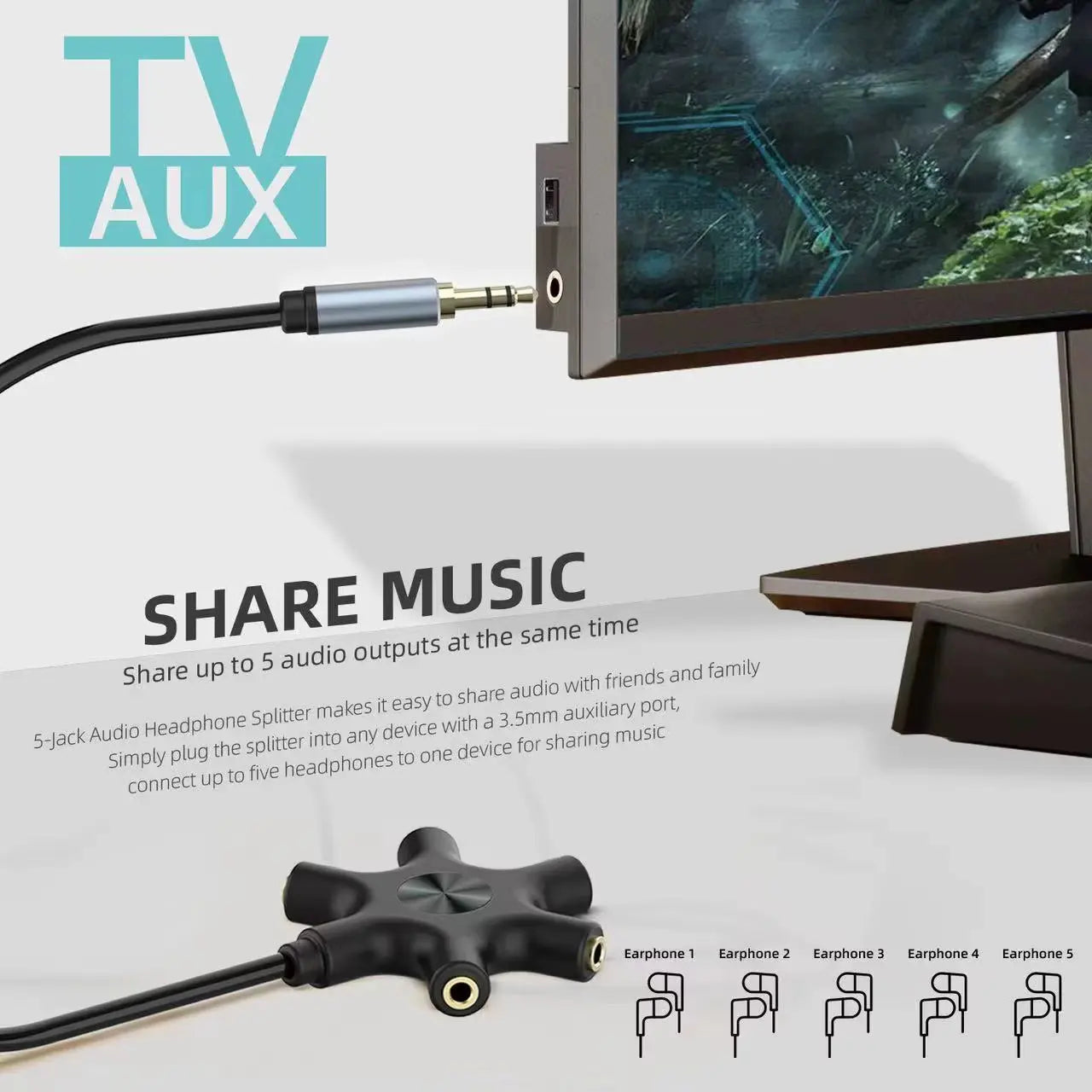3.5mm 5-Jack Multi-Headphone Audio Splitter for Audio Mixing and Shared Experiences