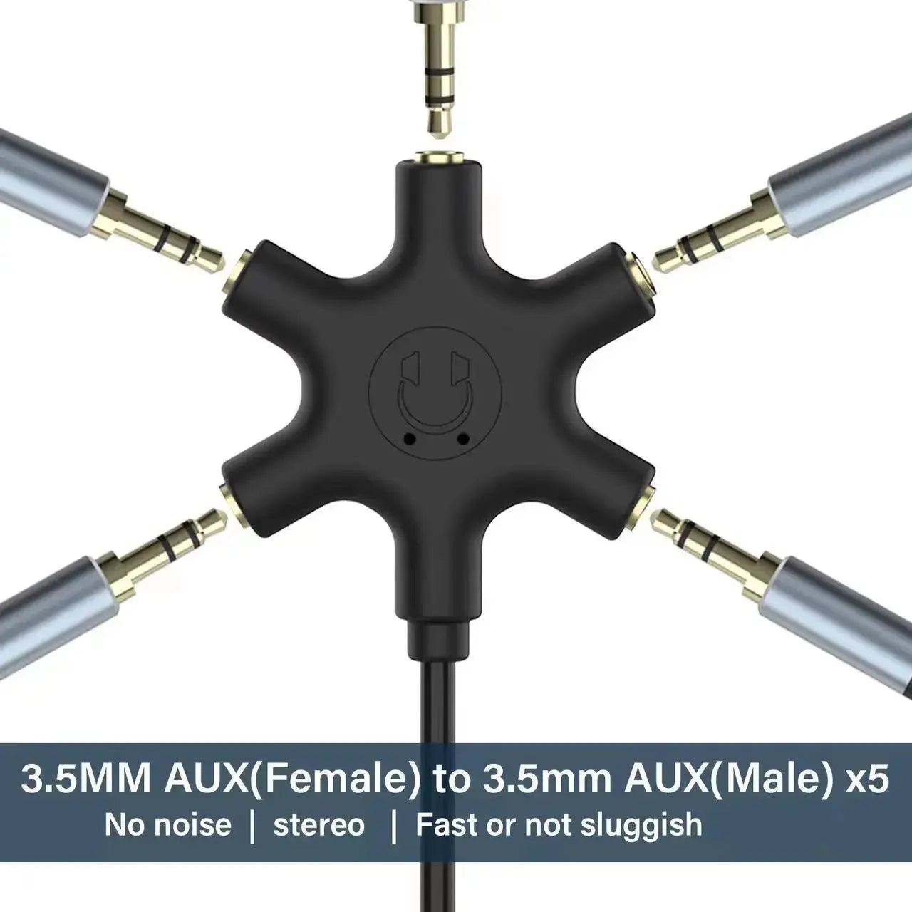 5-Jack Multi-Headphone Audio Splitter - for Mixing and Sharing
