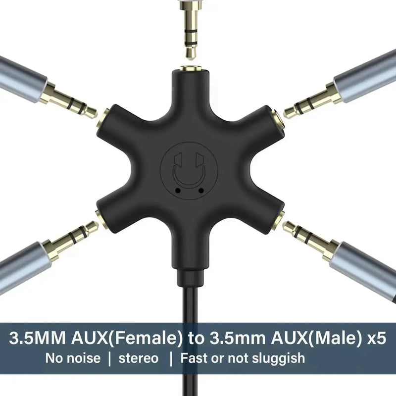5-Jack Multi-Headphone Audio Splitter - for Mixing and Sharing