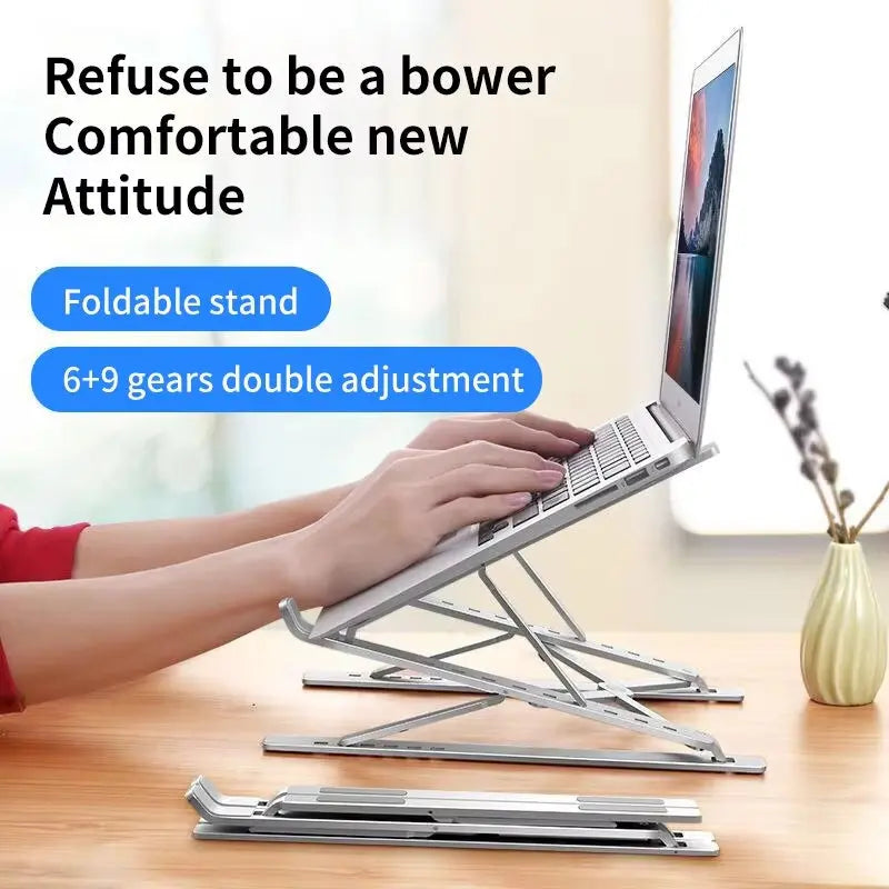 Adjustable Aluminum Laptop Stand for MacBook and Tablets - Folding Design with Enhanced Heat Dissipation