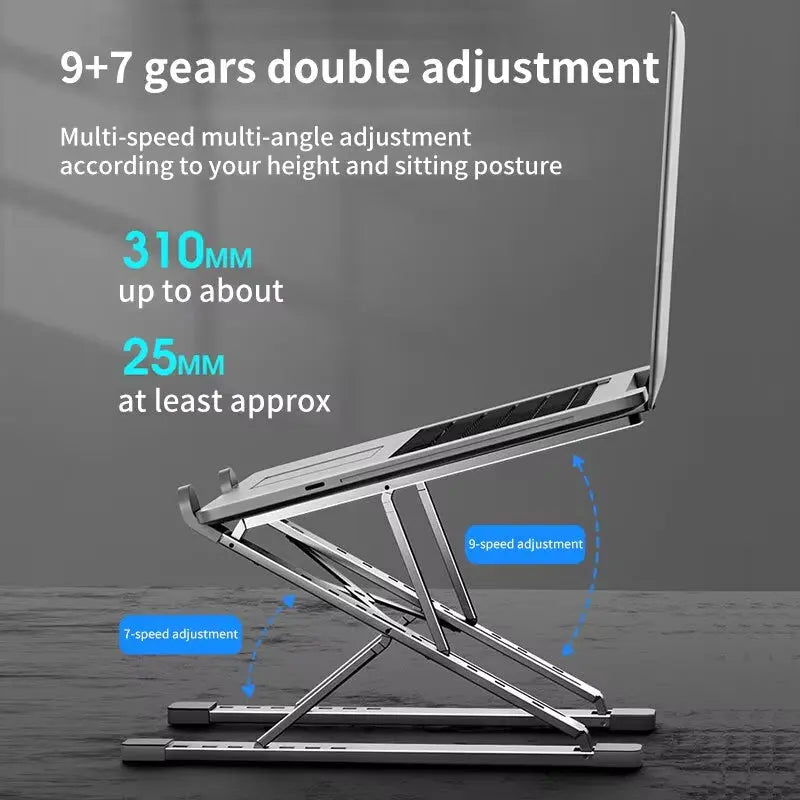 Adjustable Aluminum Laptop Stand for MacBook and Tablets - Folding Design with Enhanced Heat Dissipation
