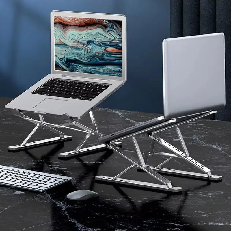 Adjustable Aluminum Laptop Stand for MacBook and Tablets - Folding Design with Enhanced Heat Dissipation