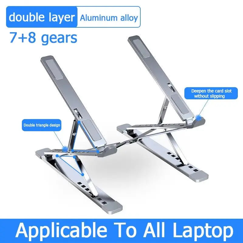 Adjustable Aluminum Laptop Stand for MacBook and Tablets - Folding Design with Enhanced Heat Dissipation