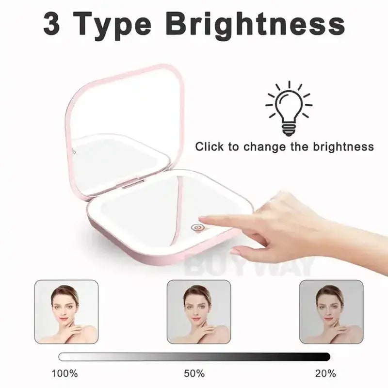 Compact Travel Folding Makeup Mirror with Lights - 2X Magnifying