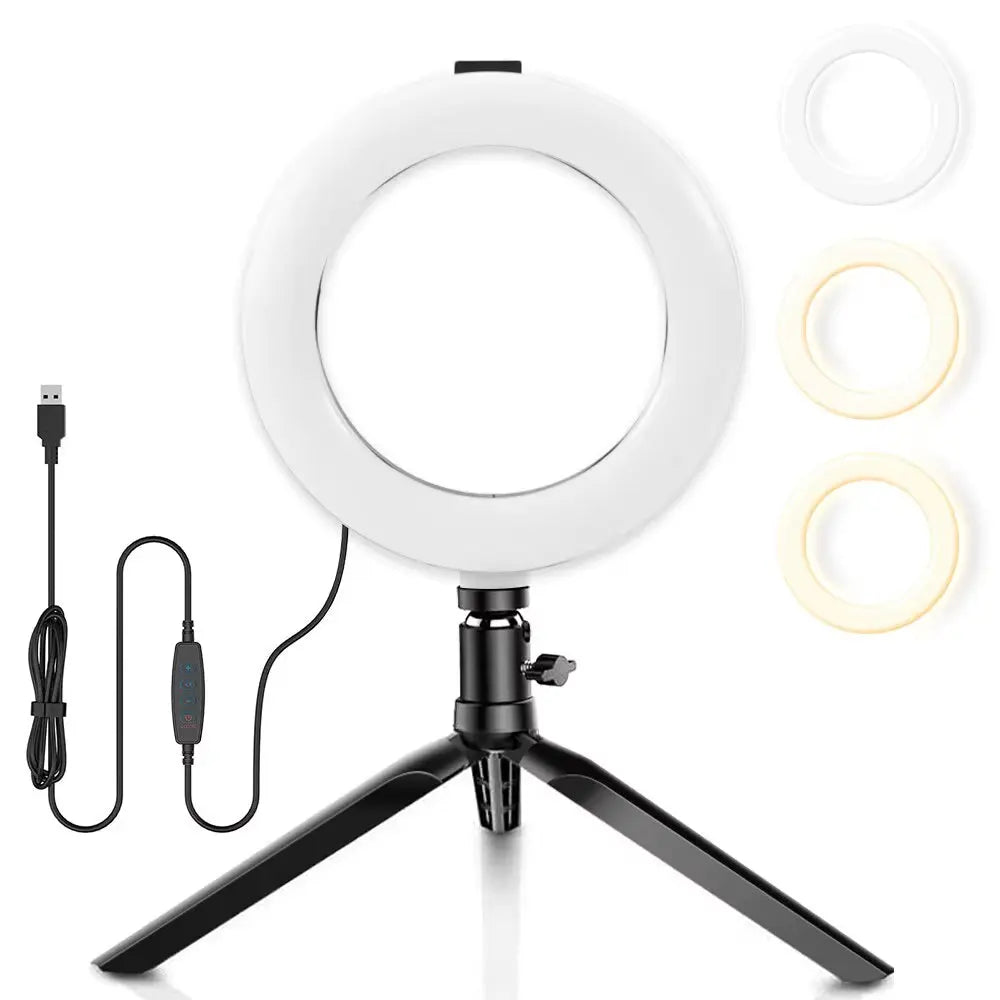 Dimmable LED Ring Light with Adjustable Tripod Stand and USB