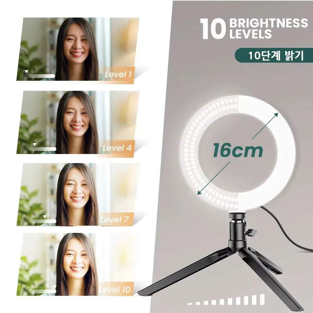 Dimmable LED Ring Light with Adjustable Tripod Stand and USB