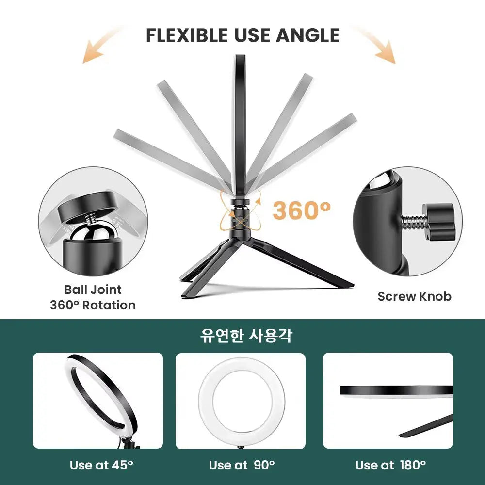 Dimmable LED Ring Light with Adjustable Tripod Stand and USB