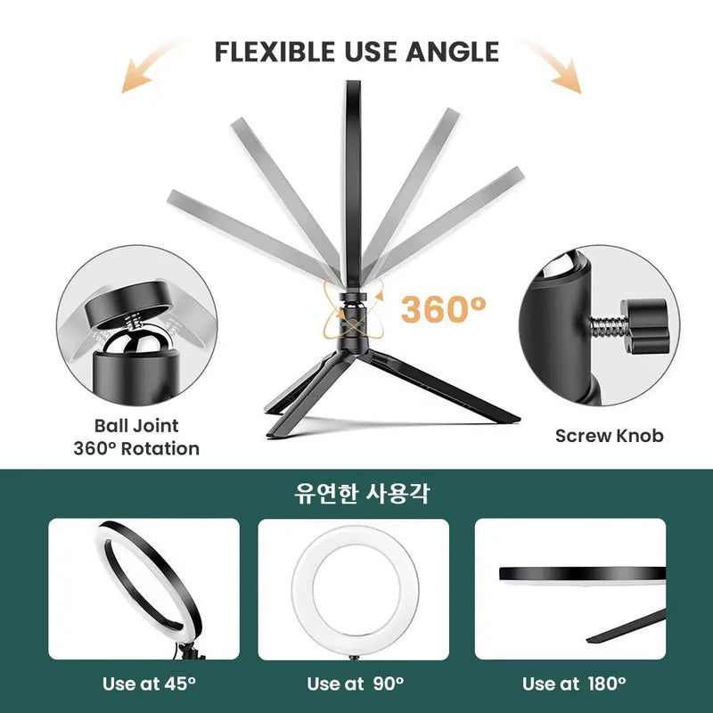 Dimmable LED Ring Light with Adjustable Tripod Stand and USB