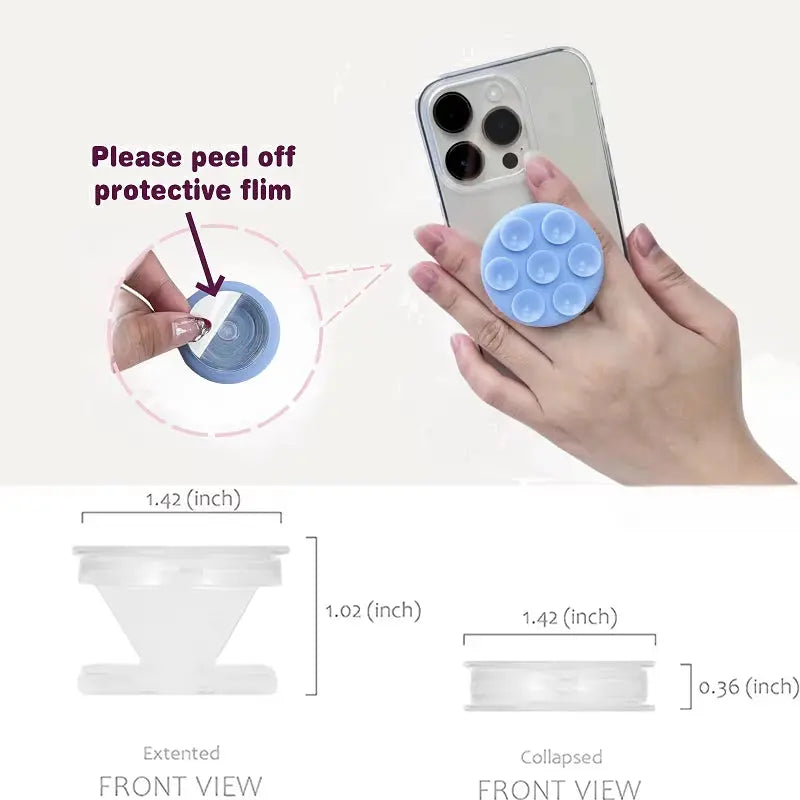Grip Stand Sticker with Finger Grip Functionality - Round Silicone Suction Pad Phone Holder