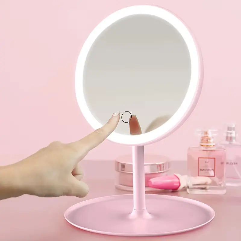 LED Makeup Mirror with 3 Color Light & Basket
