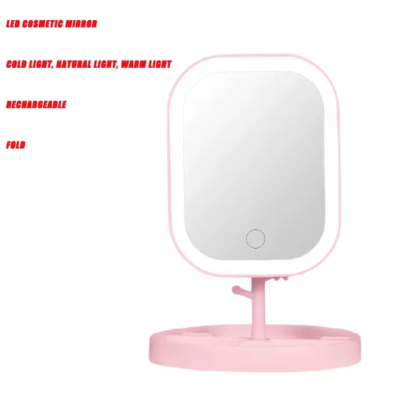 LED Makeup Mirror with 3 Color Light & Basket