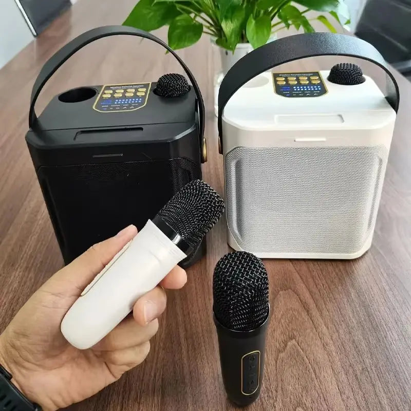 Professional Portable Karaoke Bluetooth Speaker with Dual Microphones (360° Stereo Sound & Waterproof)