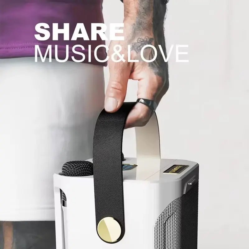 Professional Portable Karaoke Bluetooth Speaker with Dual Microphones (360° Stereo Sound & Waterproof)