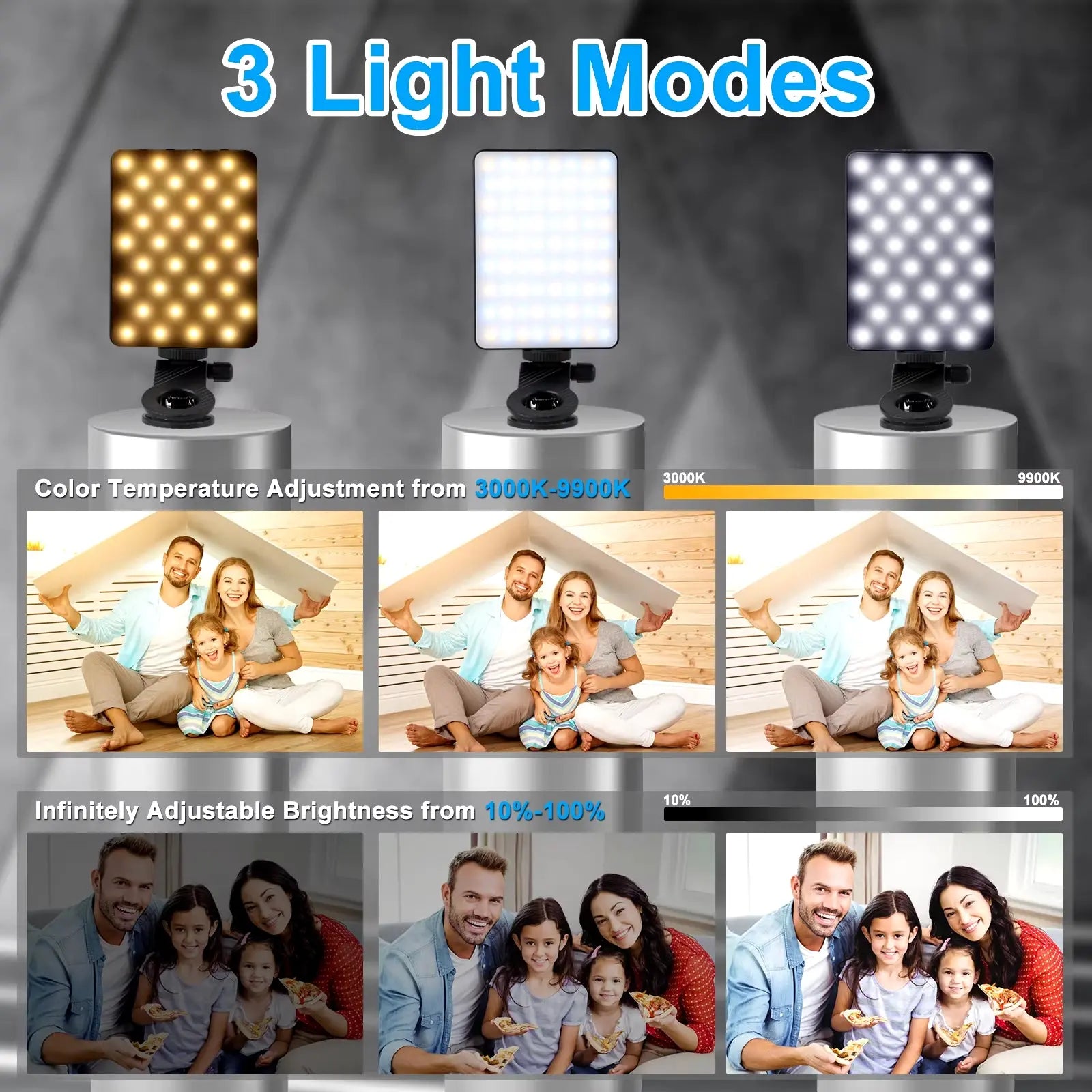 Rechargeable 72 LED Dual-Sided Selfie Light with Phone Clip (for iPhone, iPad, Laptop, and Camera)