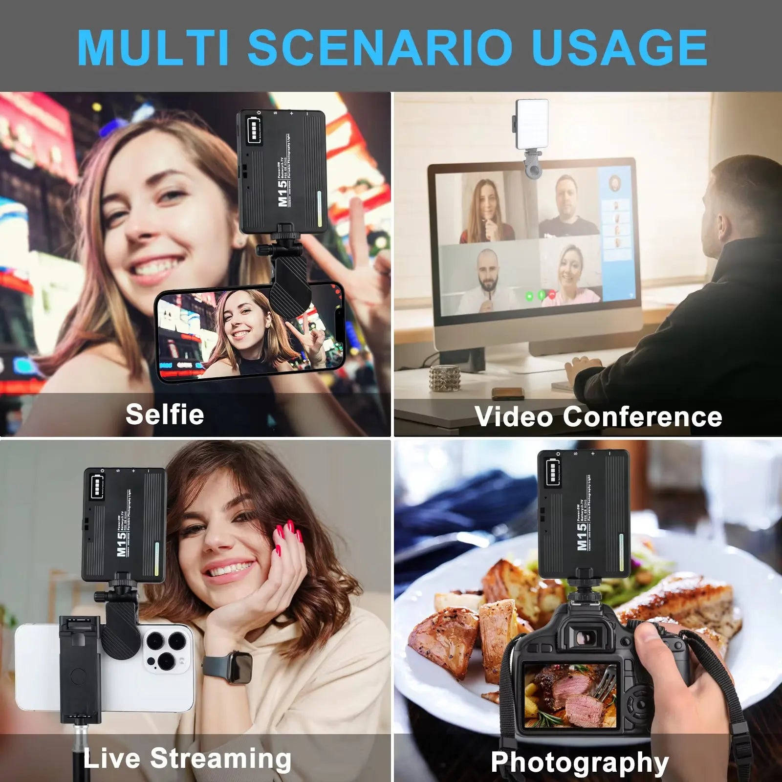 Rechargeable 72 LED Dual-Sided Selfie Light with Phone Clip (for iPhone, iPad, Laptop, and Camera)