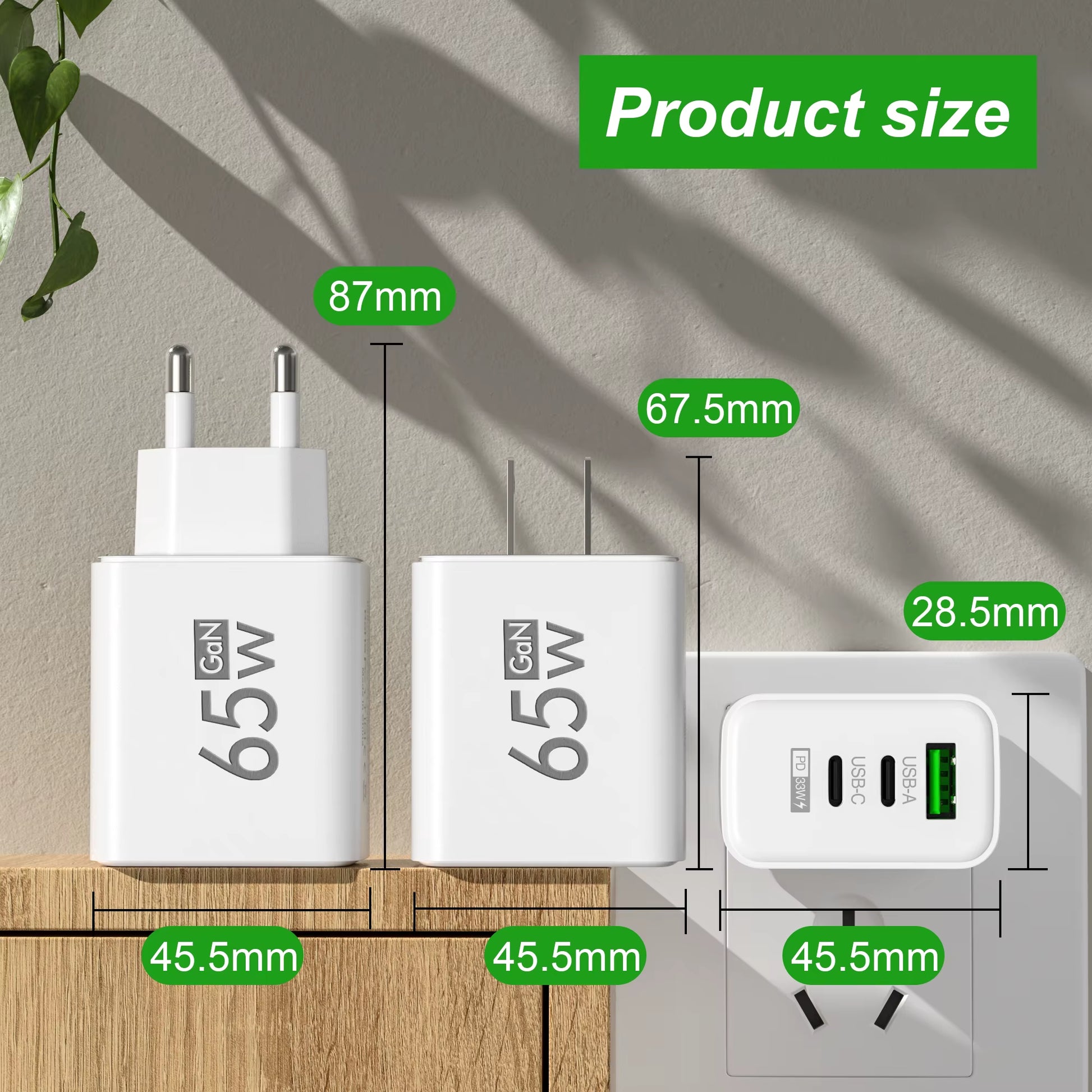65W GaN USB Type-C PD Fast Charger - Quick Charge Power Adapter
