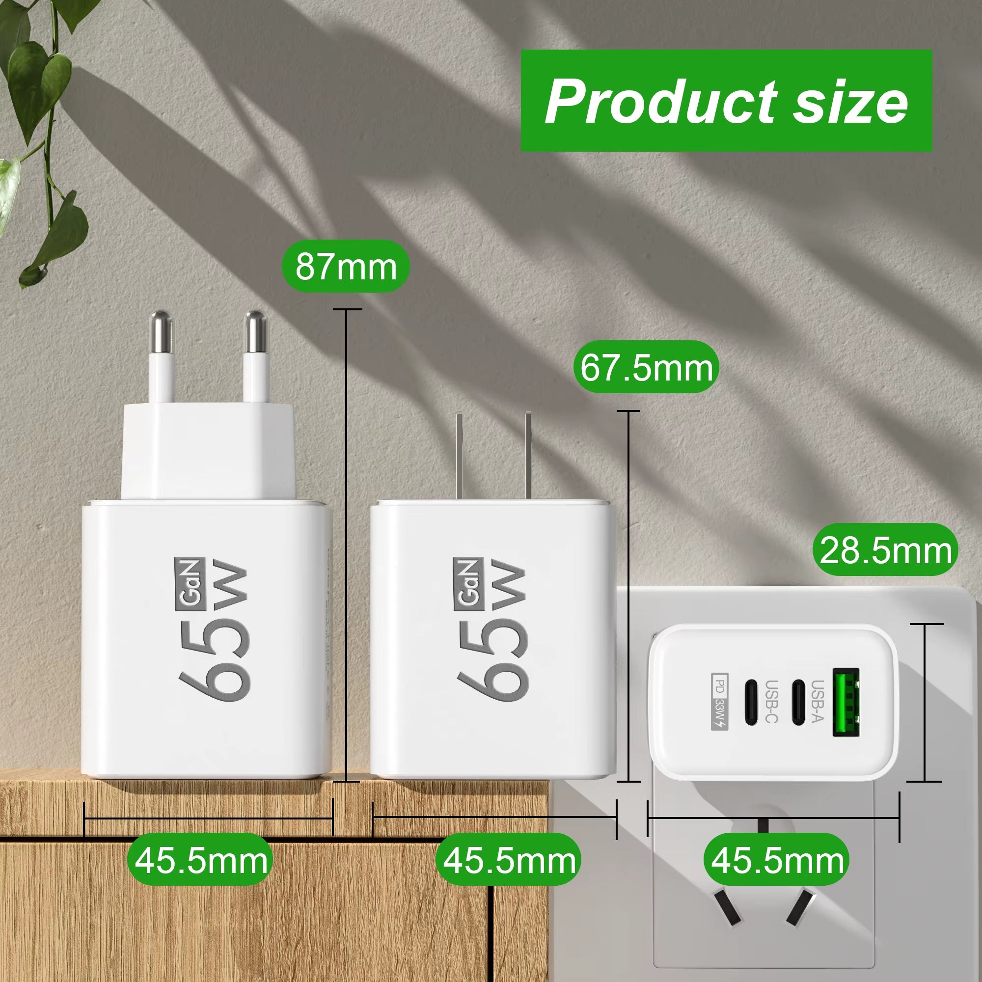 65W GaN USB Type-C PD Fast Charger - Quick Charge Power Adapter