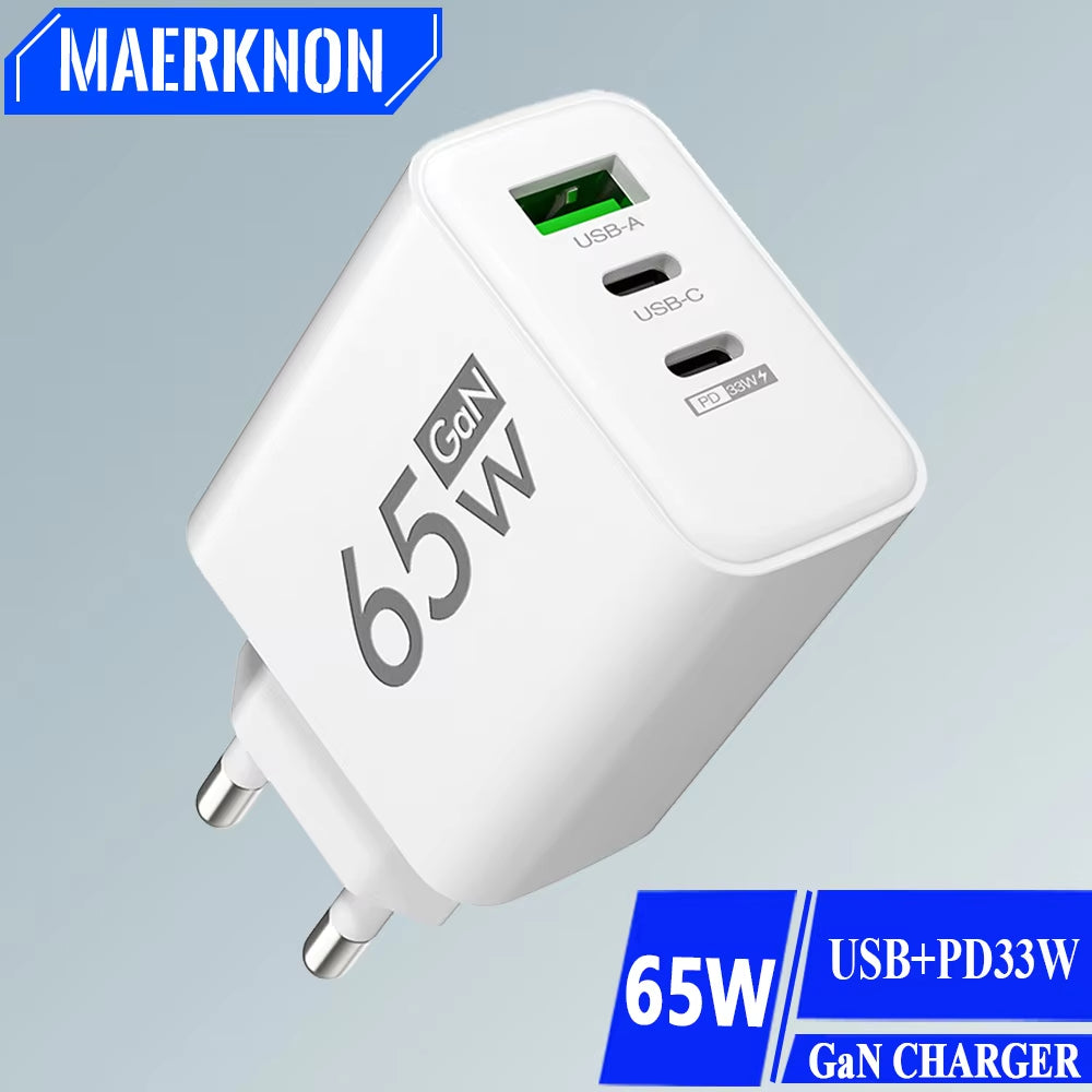 65W GaN USB Type-C PD Fast Charger - Quick Charge Power Adapter