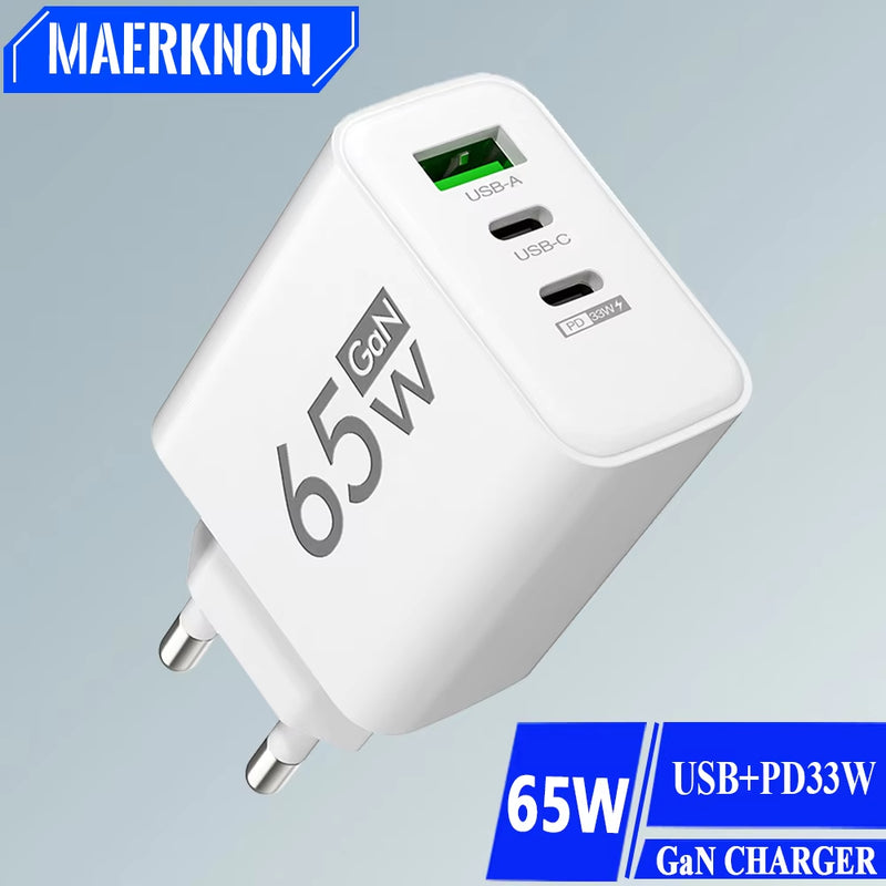 65W GaN USB Type-C PD Fast Charger - Quick Charge Power Adapter