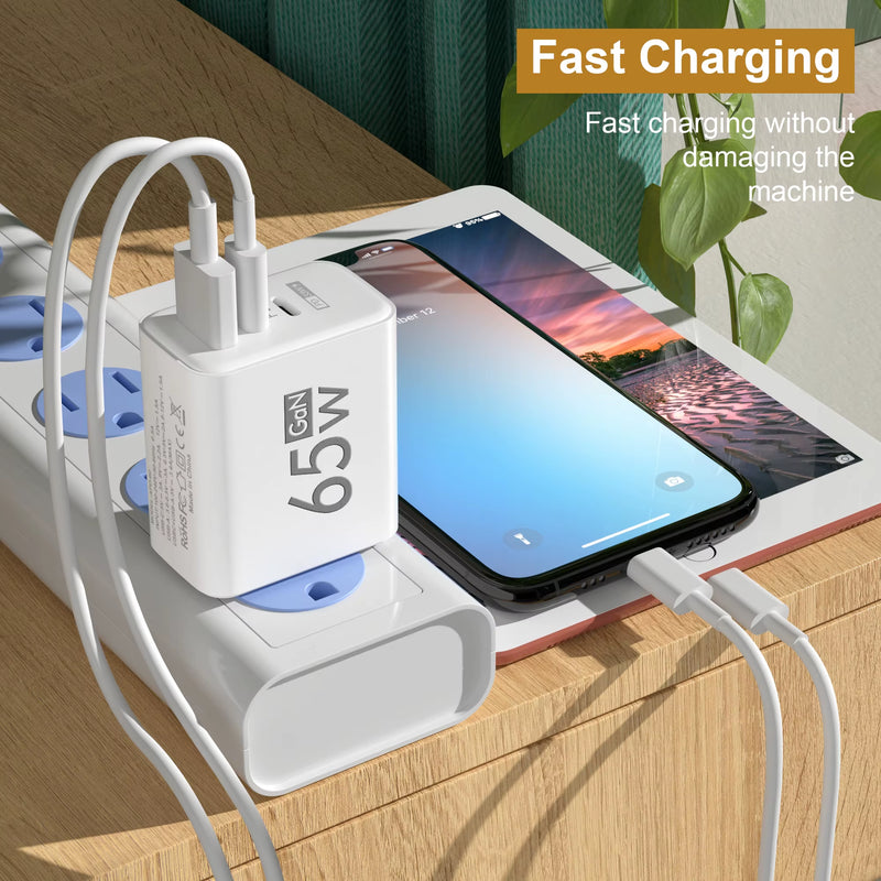 65W GaN USB Type-C PD Fast Charger - Quick Charge Power Adapter