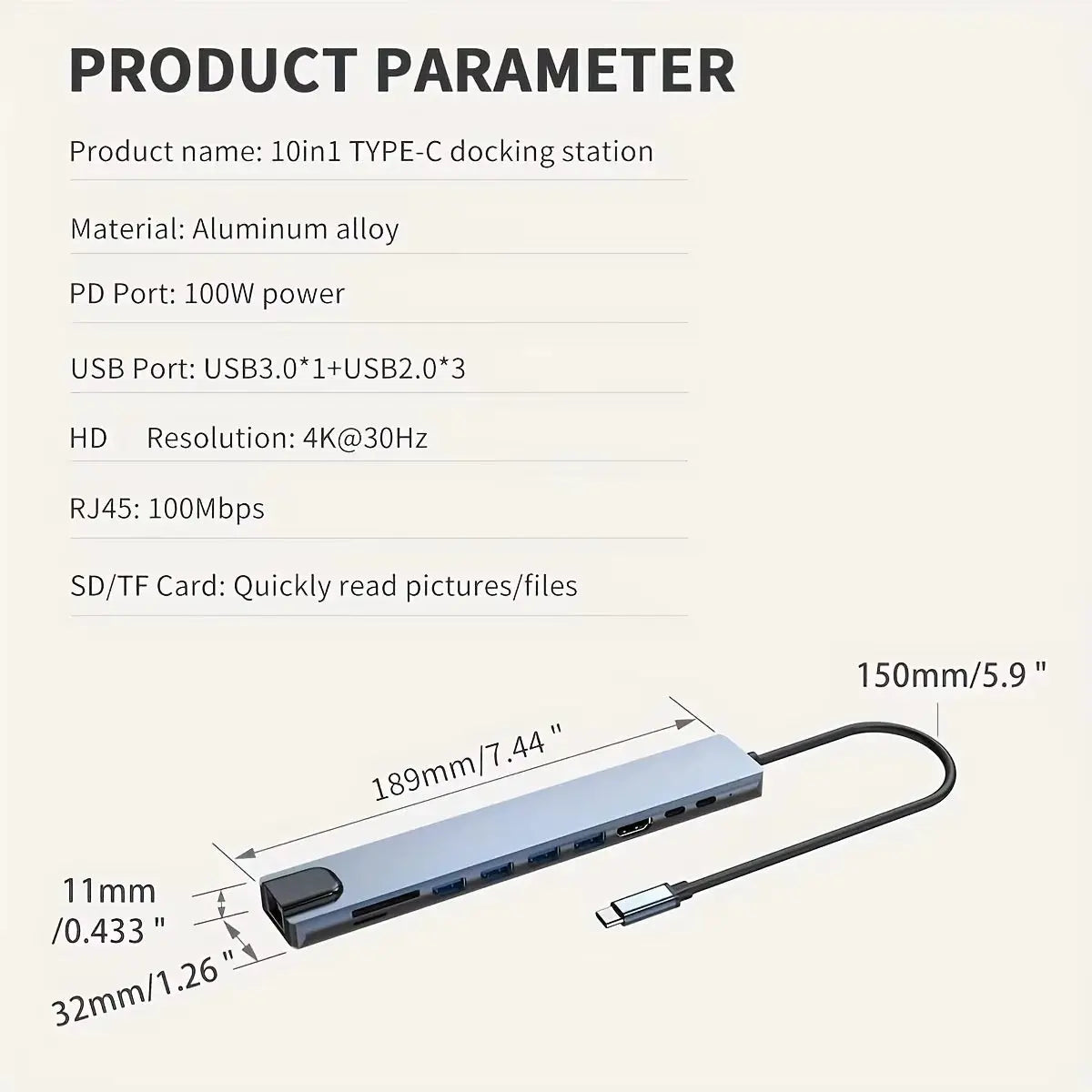 10-in-1 USB-C Hub Docking Station for MacBook, iPad, Huawei, and Samsung Devices