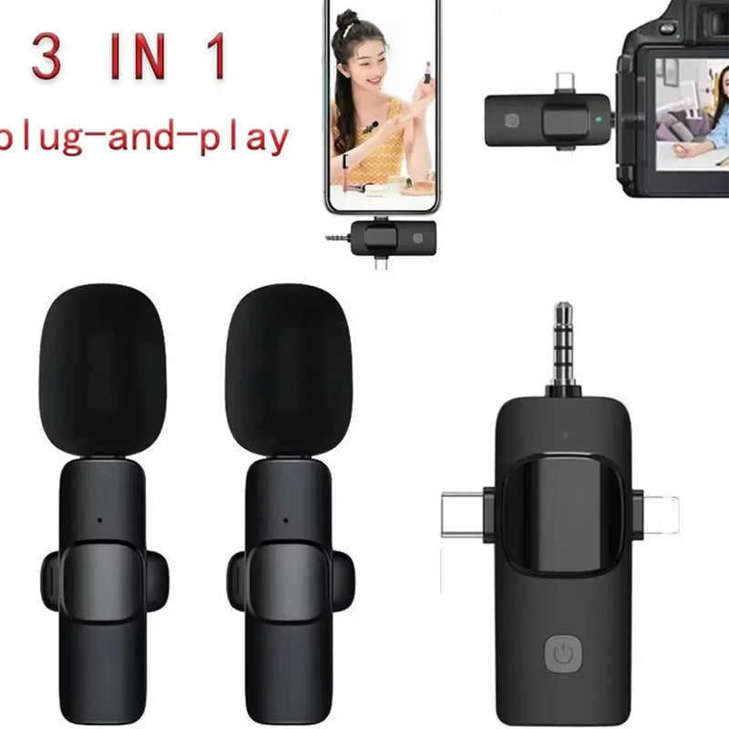 3-in-1 Wireless Lavalier Microphone - Perfect for Interviews and Vlogging with Noise Cancellation