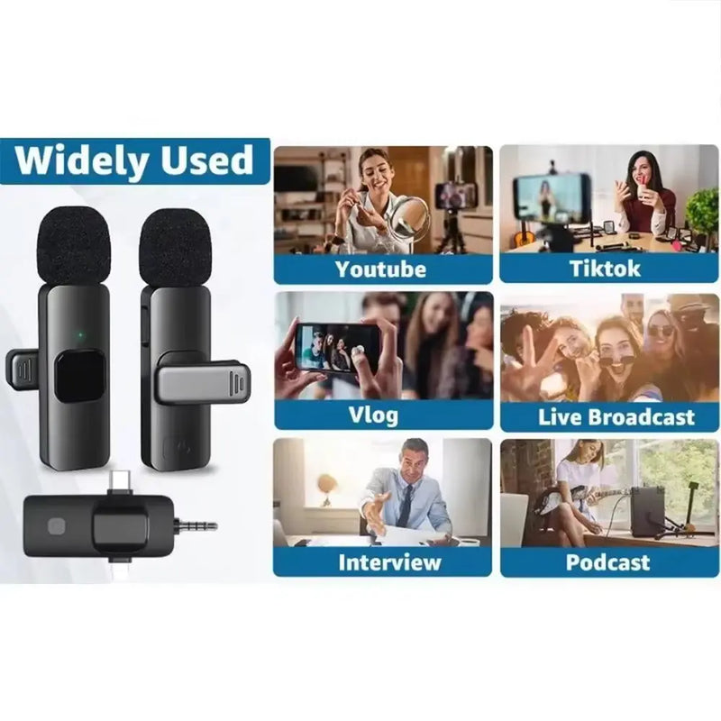 3-in-1 Wireless Lavalier Microphone - Perfect for Interviews and Vlogging with Noise Cancellation
