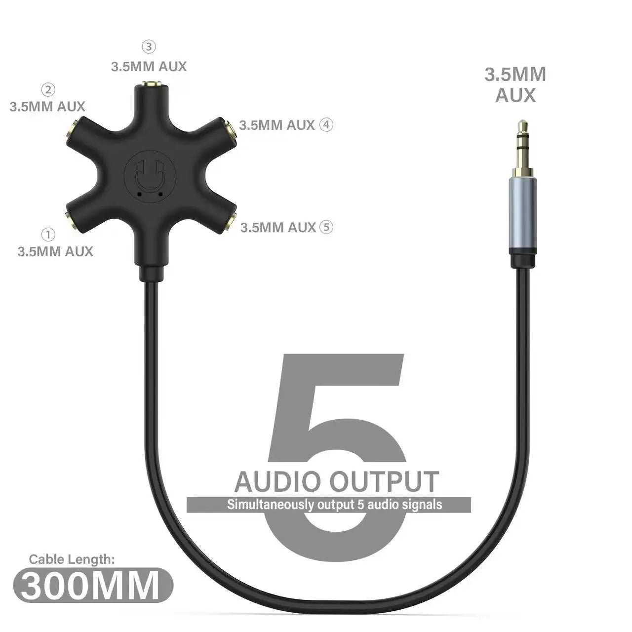 3.5mm 5-Jack Multi-Headphone Audio Splitter for Audio Mixing and Shared Experiences