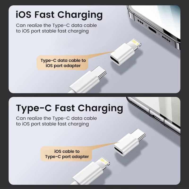 Type C to Lightning Female Adapter for iOS Fast Charging - USB C Converter for iPhone