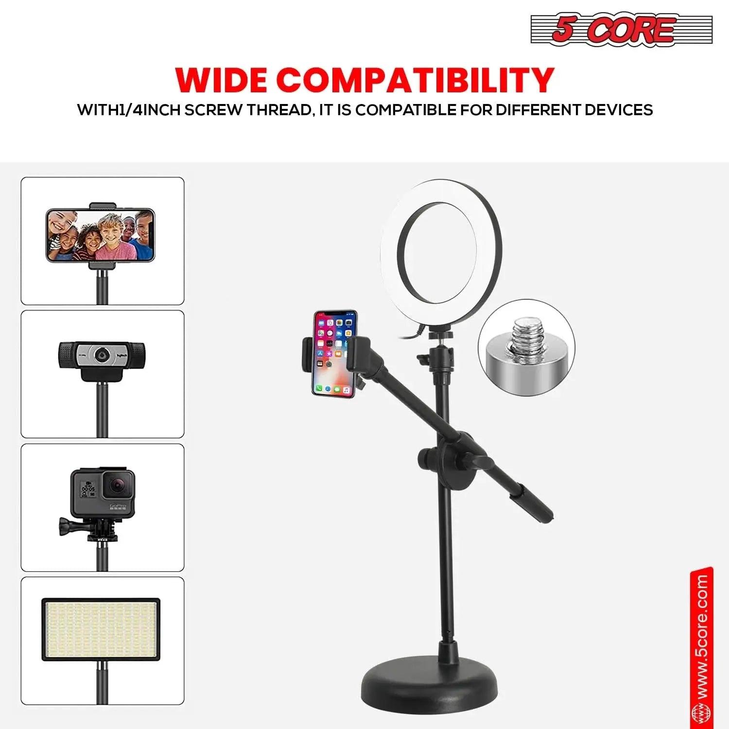 5Core 6-Inch Adjustable LED Ring Light with Cell Phone Stand and Holder