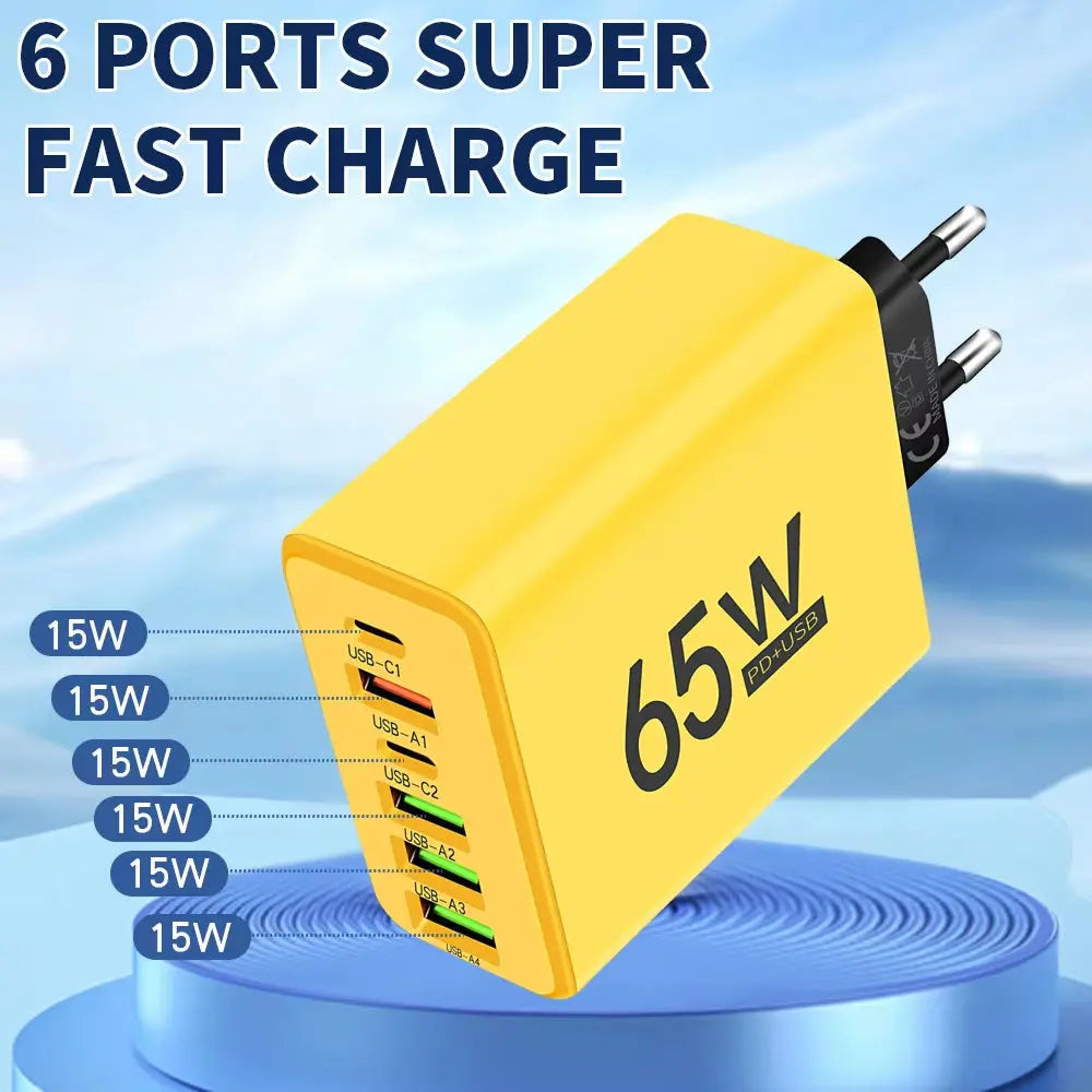 65W USB-C Multi-Port Fast Charging Wall Charger