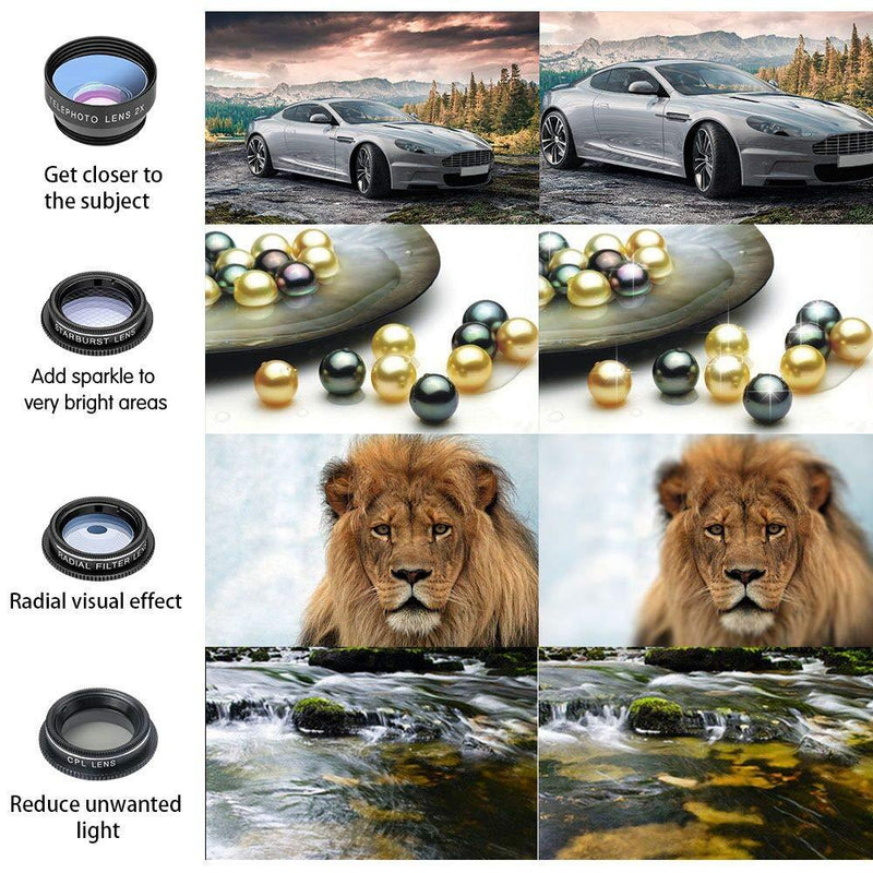 Godefa Phone Camera Lens Kit, 14 in 1 Lenses with Selfie Light for iPhone 14 13 12 11 Xs X Pro Samsung and Other Andriod Smartphone, Universal Clip on Wide Angle+Macro+ Fisheye Camera Lenses - REFLECTBUDDY