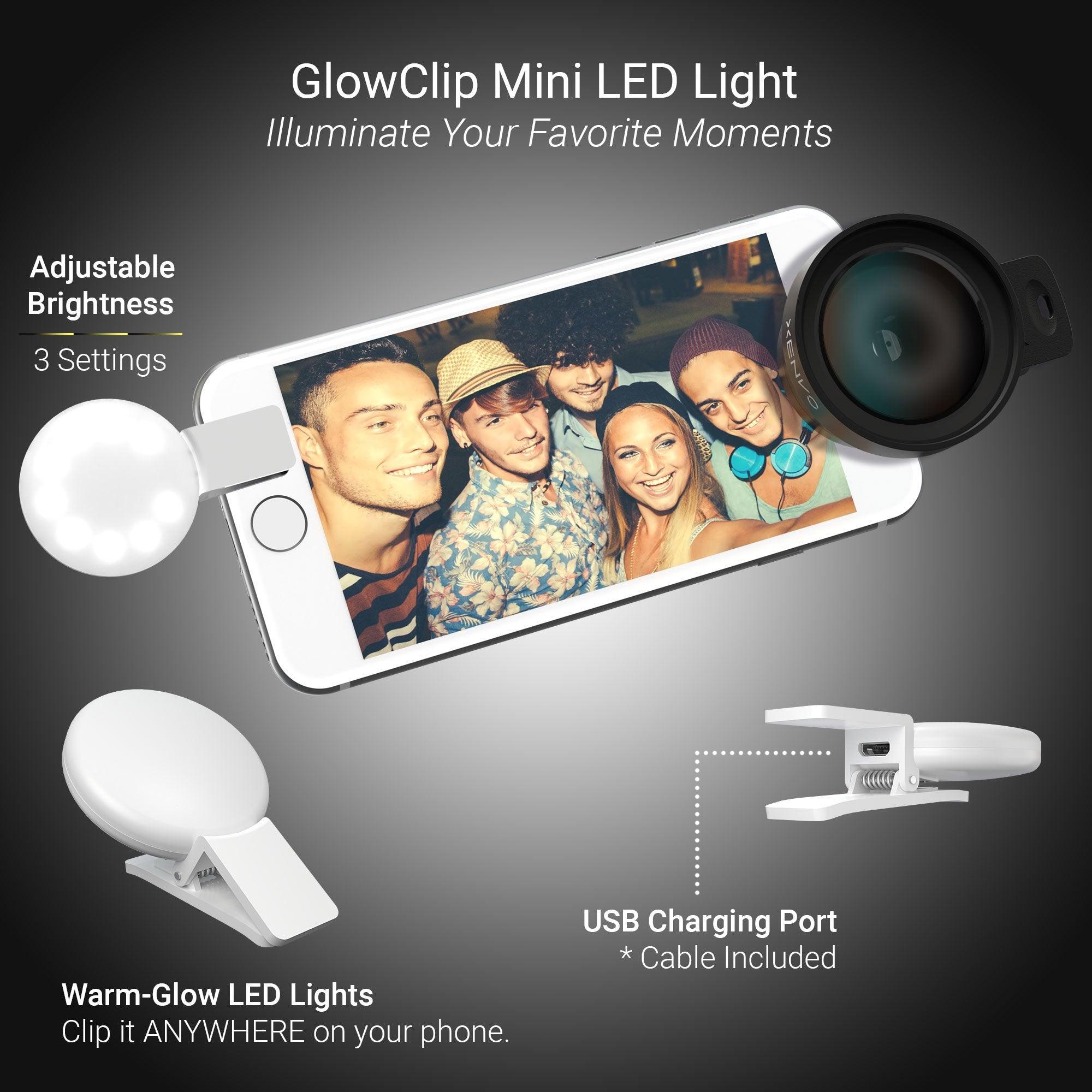 Xenvo Pro Lens Kit for iPhone and Android, Macro and Wide Angle Lens with LED Light and Travel Case Black - REFLECTBUDDY