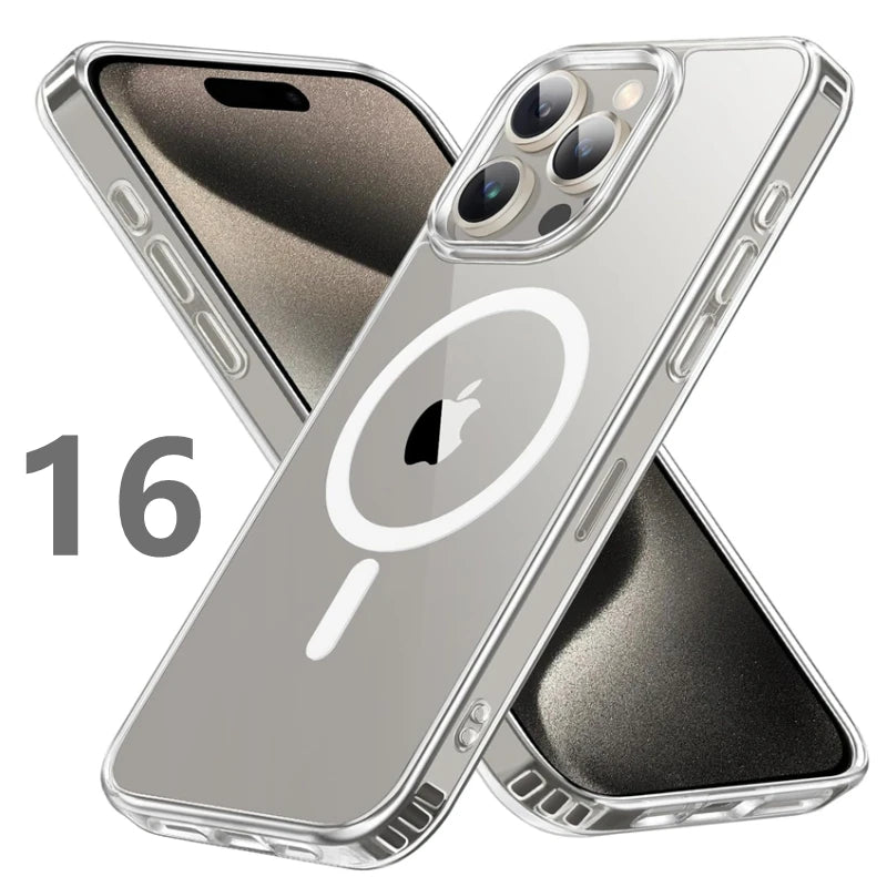 Magnetic Transparent Case for iPhone 11, 12, 13, 14, 15, and 16 Pro Max - Compatible with MagSafe and Wireless Charging