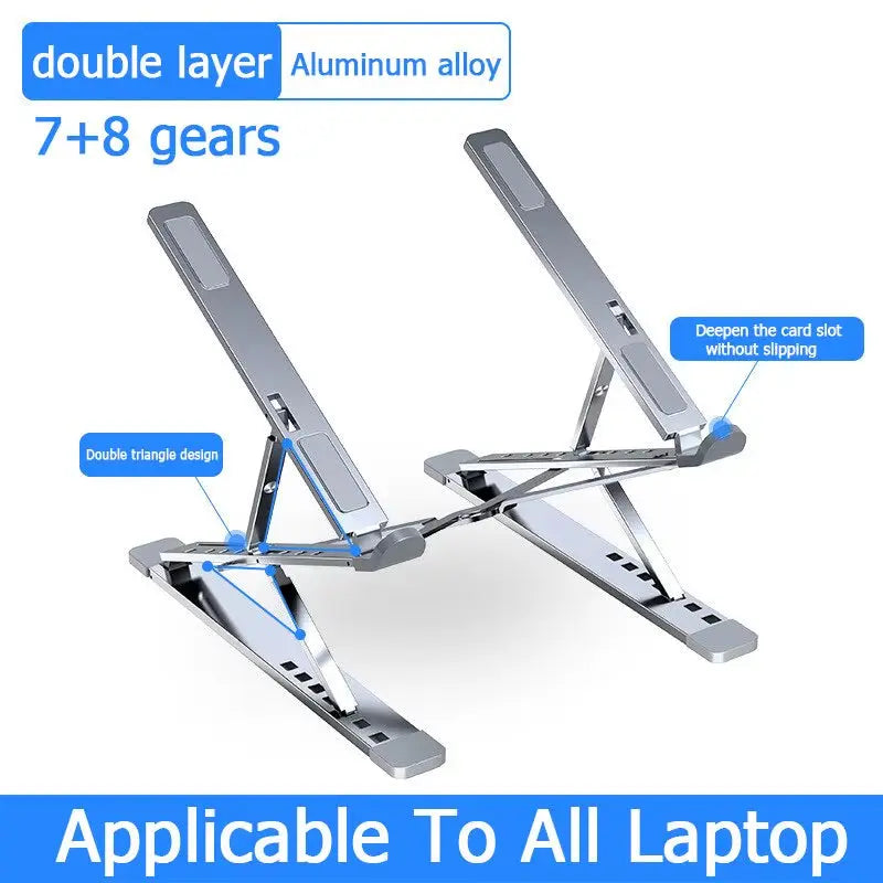 Adjustable Aluminum Laptop Stand for MacBook and Tablets - Folding Design with Enhanced Heat Dissipation