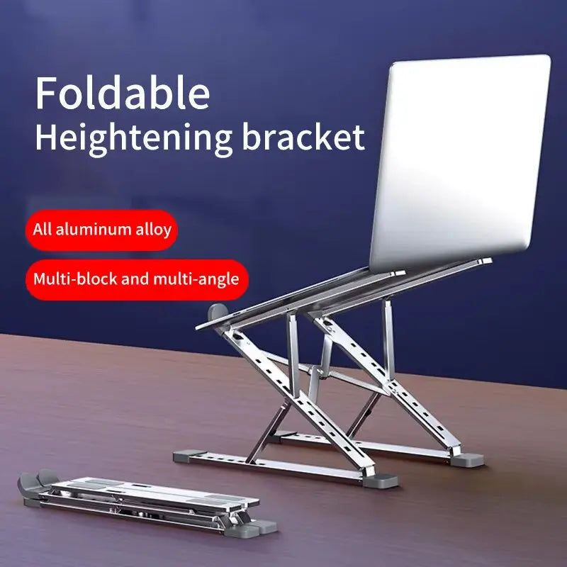 Adjustable Aluminum Laptop Stand for MacBook and Tablets - Folding Design with Enhanced Heat Dissipation