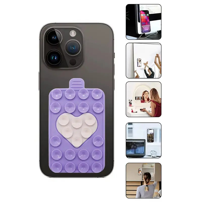 Double-Sided Heart-Shaped Silicone Suction Cups for Mobile Phone Holders with Adhesive Backing