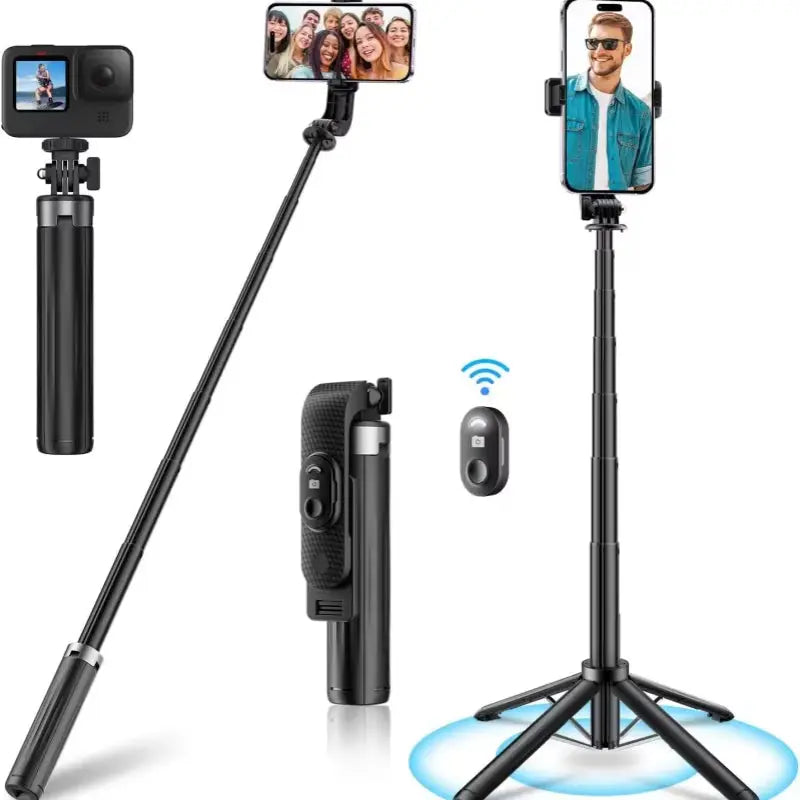 Extendable 40-Inch Selfie Stick Tripod with Rechargeable Bluetooth Remote and 1/4 Inch Screw for Smartphones, Compatible with Android and iPhone