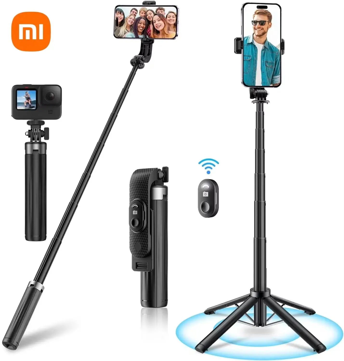 Extendable 40-Inch Selfie Stick Tripod with Rechargeable Bluetooth Remote and 1/4 Inch Screw for Smartphones, Compatible with Android and iPhone