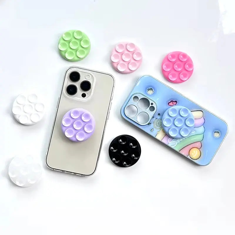 Grip Stand Sticker with Finger Grip Functionality - Round Silicone Suction Pad Phone Holder