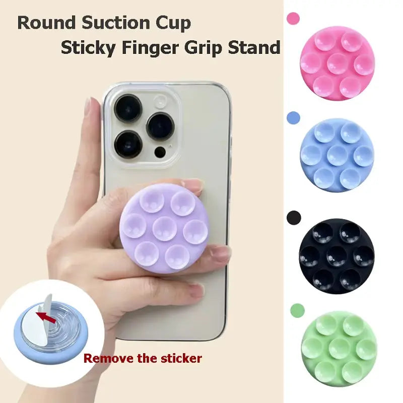 Grip Stand Sticker with Finger Grip Functionality - Round Silicone Suction Pad Phone Holder