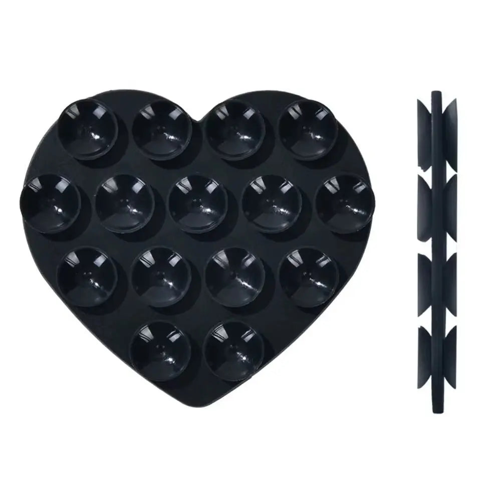 Heart-Shaped Silicone Suction Cup Phone Holder with Strong Adhesion - Hands-Free and Washable