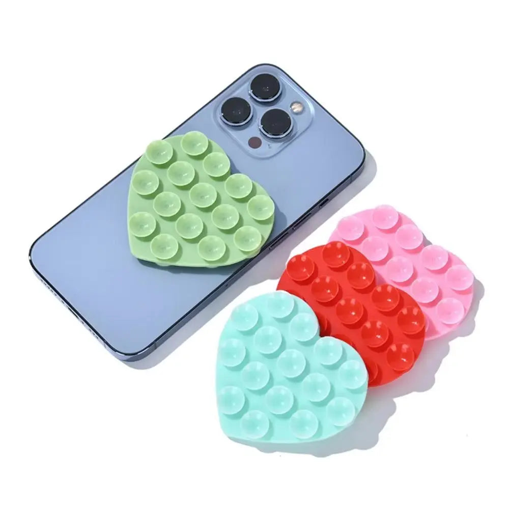 Heart-Shaped Silicone Suction Cup Phone Holder with Strong Adhesion - Hands-Free and Washable