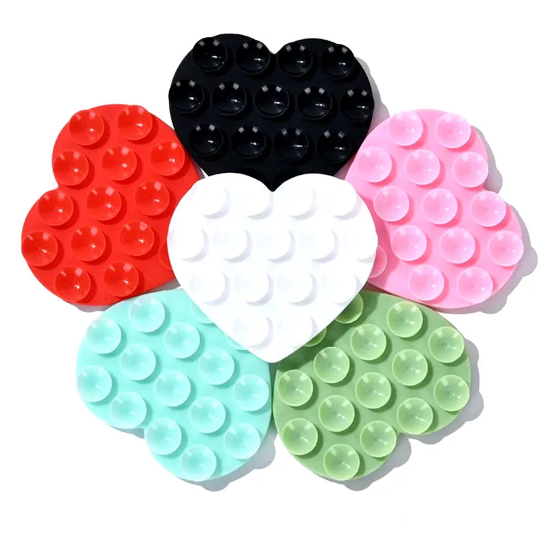 Heart-Shaped Silicone Suction Cup Phone Holder with Strong Adhesion - Hands-Free and Washable